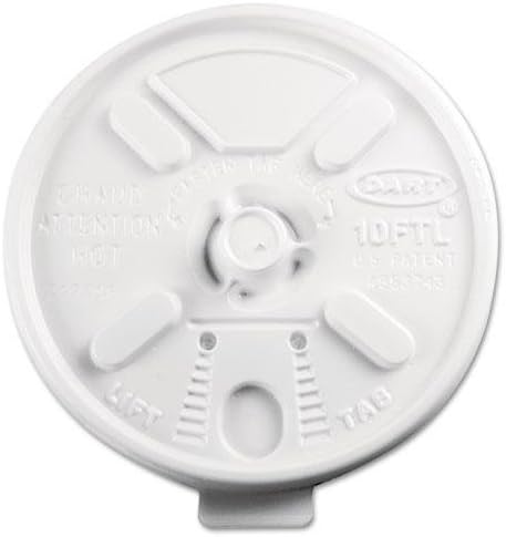 DCC 10FTL Lift N` Lock Plastic Hot Cup Lids, Fits 10oz Cups, White, 1000/Carton