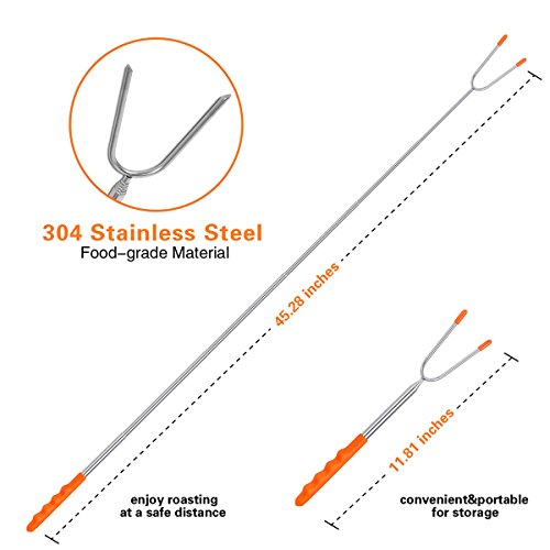 Briout Marshmallow Roasting Sticks 10 Pack Extra Long 45’’ Stainless Telescoping Hot Dog Smores Skewers Kids Safe Barbecue Forks For Campfire, Bonfire And Grill #TOP2