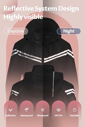 Image of CREATMO US Women's Sun Jackets Lightweight Packable Shirts UPF 50+ Hoodie Reflective Cycling Jacket With Detachable Hood