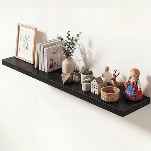 Image of Dreamland 55 Inches Floating Shelves for Wall, 9.3 inch Deep Long Floating Shelves Set of 1, Large Display & Storage Shelf, Wall Shelf for Bathroom Bedroom Living Room Kitchen Office, Black