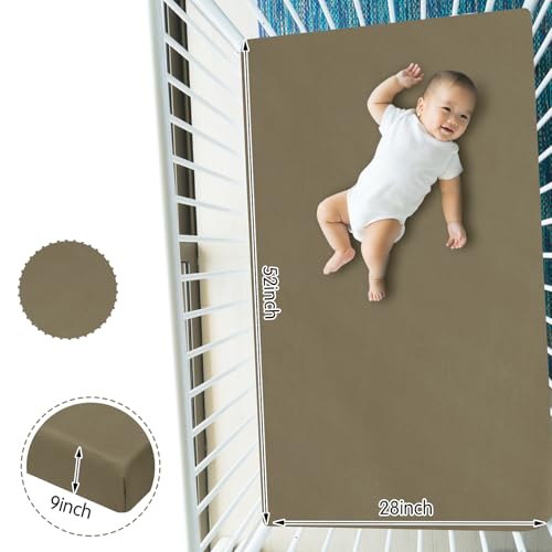 Image of VitalCozy 4 Pcs Checkered Khaki Crib Sheet Set Newborn Bedding Nursery Baby Sheets for Girl Boys Baby Gifts for Standard Crib and Toddler Mattresses, 52 x 28 x 8 Inches