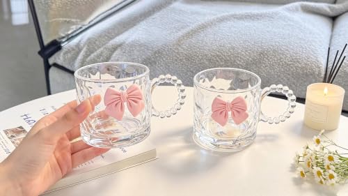Set de 2 tazas de vidrio con moño y asa perlada 300 ml miniatura 1