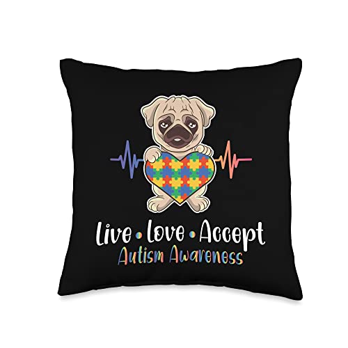 Autism Awareness Dog Breed Pug Dog Pugs Dog Owner Throw Pillow