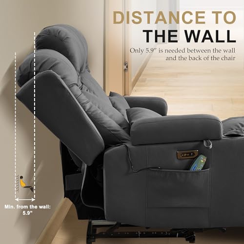 Image of URRED Wall Hugger Power Recliner Sofa with Massage and Heat,Gray
