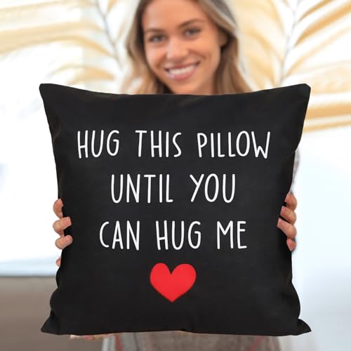 COLOFALLA Hug This Pillow Until You Can Hug Me (NO Cushion Insert) Girlfriend Boyfriend Pillow Cushion Cover Long Distance Relationship Gifts 45x45cm Christmas Valentines Gifts for Him Her - Image 3