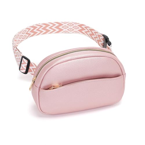 Vezluax Bauchtasche Damen Umhängetasche Stylish Crossbody Fanny Pack Women Hip Bag Hüfttasche vegan Leder Geschenke für Frauen mit Schultergurt Perlglanzrosa