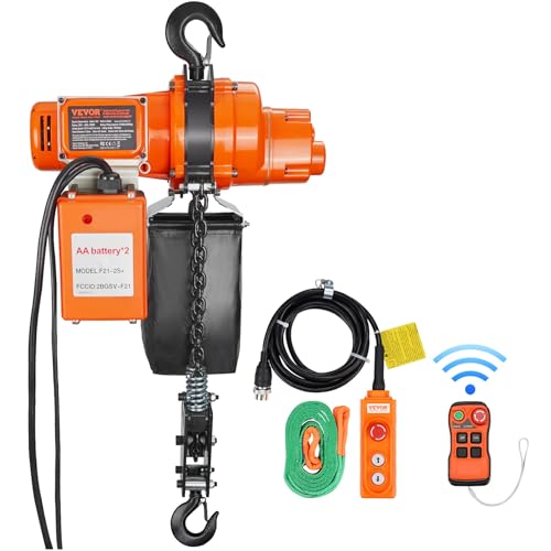 VEVOR Electric Chain Hoist, 2200 lbs Load, 20 ft Lifting Height, 120V, Single Phase Overhead Crane with Chain, 328 ft Wireless & 15 ft Wired Remote Control for Garage, Shop, and Home