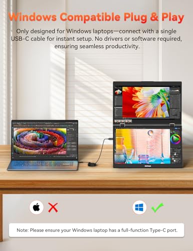 Image of HotYeah Triple Laptop Screen Extender, 15.6 inch 1080P FHD IPS Folding Stacked Portable Dual Monitor, USB C Travel Extended Computer Display w /VESA, 180Rotation, Plug & Play for Laptops (Windows Only)
