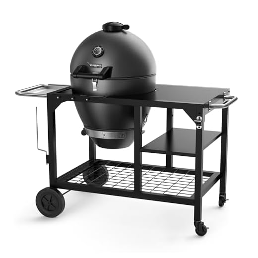 Brand-Man Charcoal Grill & Smoker Steel Kamado - 22" Cast Iron Grates, Grilling Basket, Large Prep Table Cart, Ideal for Outdoor Cooking