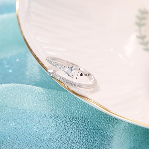 925 Sterling Silver Rings for Women Green Cubic Zirconia Stackable Rings Thin Bands Adjustable Silver Rings Wedding Bands2