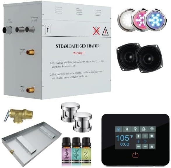 PRO Series 10.5kW Bluetooth & WiFi Steam Generator with Quickstart Continuous Steam, Digital Touch Pad, Built-in Auto-Drain, Drain Pan, Chroma & White Lights, Steamhead in Polished Chrome