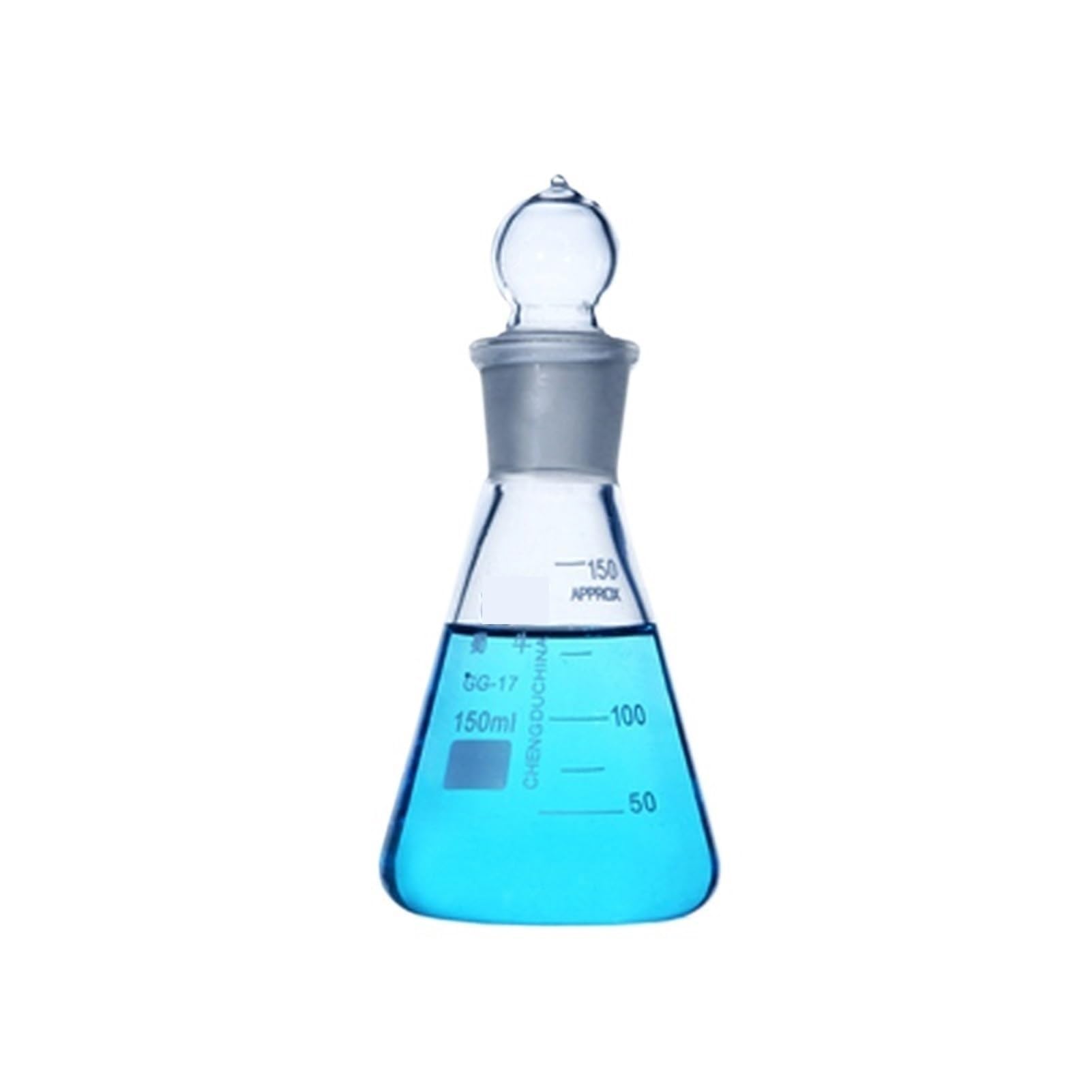 Matraz aforado de borosilicato, Matraz Triangular de Vidrio con tapón estándar Matraz cónico de Laboratorio de química Vidrio de borosilicato de Alta Densidad(150ml Caliber 24)