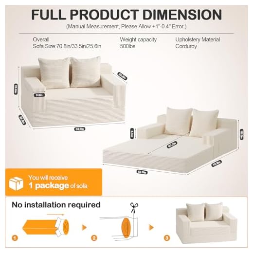 Eramant Convertible Sofa Bed with Pillows