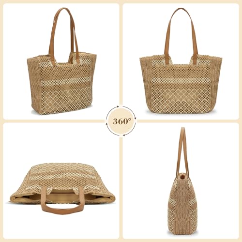 Image of MICOM Tote Bag for Women-Large Woven Bag,Straw Beach Bag,Lightweight Straw Beach Totes Bags for Women,Woven Handbag with PU Strap and Zipper for Picnic