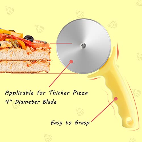 4-Inch Super Sharp Pizza Cutter Wheel,Stainless Steel Large Blade Pizza Cutter With Cover,Premium Kitchen Pizza Slicer With Good Grips Handle,Easy To Clean And Dishwasher Safe-Yellow #TOP2