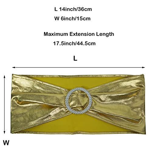 Image of Spandex Chair Sashes Bands, Metallic Gold, 30PCS | Stretch Chair Ties Bows, With Buckle Slider, For Wedding Party Banquet Decoration