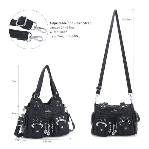 Image of Angel Kiss Small Hobo Purses for Women, Washed Vegan Leather Multi-Pocket Purse, Shoulder Handbag with Adjustable Strap