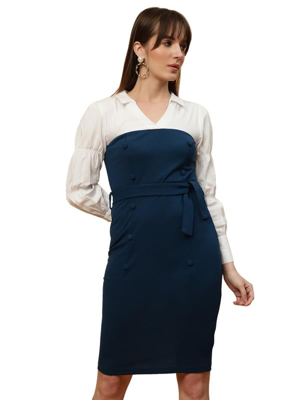 Image of BEATNIK Casual Wear Peter Pan Full Sleeve Blue Womens Dresses