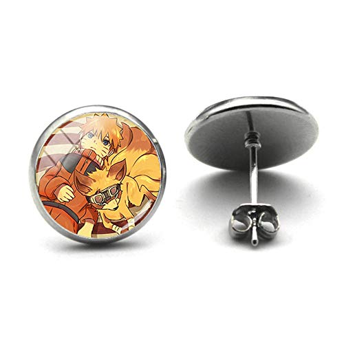 Anime Naruto Uchiha Sasuke Pendientes de tuerca con diseño de dibujos animados y fotos de cristal de cabujón pendientes de cosplay joyas regalos sangre anime regalo infantil Cover