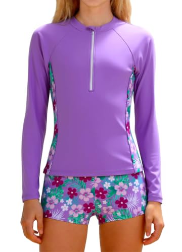 Image of TUONROAD Girls Rash Guard Swimsuit Long Sleeve Padded Bathing Suits 11-16Y