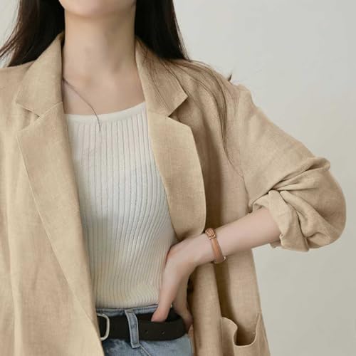 chouyatou Women's Business Casual Blazer Cotton Linen Office Loose Fit Notch Neck Open Front Jacket Coat3