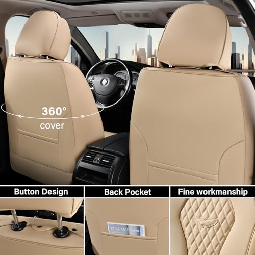 Image of Coverado Seat Covers, Car Seat Covers Front Seats, Beige Car Seat Cover, Waterproof Car Seat Covers, Car Seat Cushion, Front Car Seat Covers Leatherette Car Seat Protector Universal Fit Most Cars