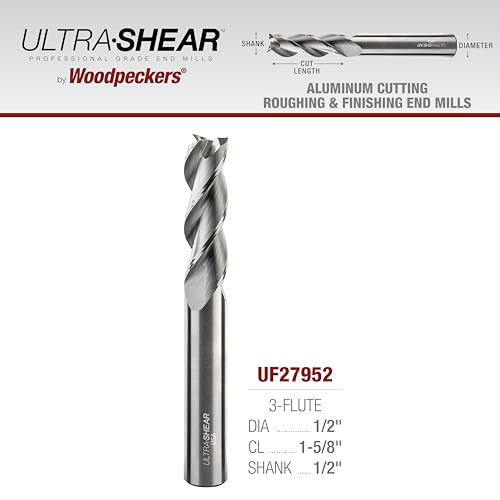 Image of 1 /2 Inch End Mills, 3 Flute, USA Made Solid Carbide CNC Aluminum Cutting End Mill Bits for Roughing & Finishing - Square End - UF27952