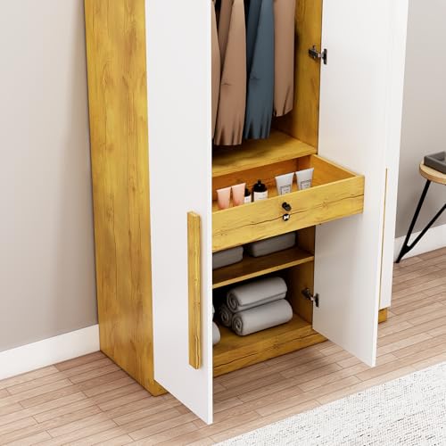 Image of Bniture 3 Door Wardrobe for Bedroom with Lockable Door & Hanging Space | Almirah for Clothes with Elevated Bottom Base | Wardrobe for Storage Cupboard | 3 Years Warranty (Frosty White, 3 Door
