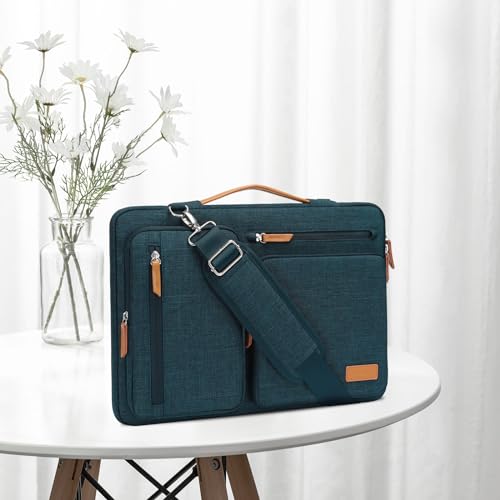 Image of MOSISO 360 Protective Laptop Shoulder Bag,17-17.3 inch Computer Bag Compatible with MacBook, HP, Dell, Lenovo, Asus Notebook,Side Open Messenger Bag with 4 Zipper Pockets&Handle, Teal Green