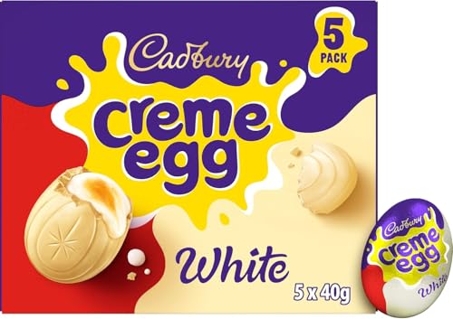 Cadbury Dairy Milk White Chocolate Crème Egg Easter Gift Multipack of 5 x 40 g Perfect For Easter Egg Hunt School Offices