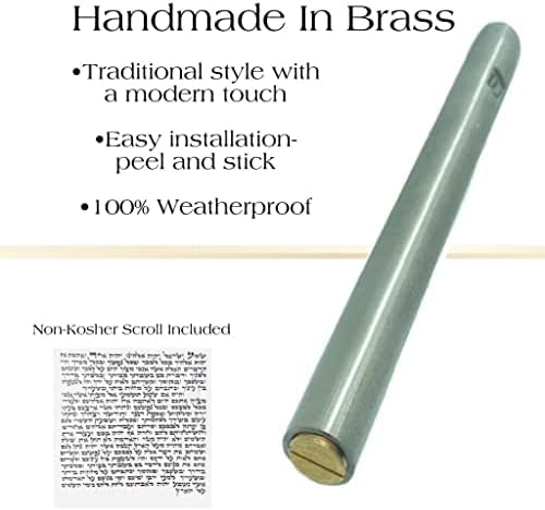 A&S Brass Mezuzah Case With Scroll For Door Weatherproof Metal Mezuza Cover Home Blessing and Protection Housewarming Gift (Nickel/Solid, 5 Inches)