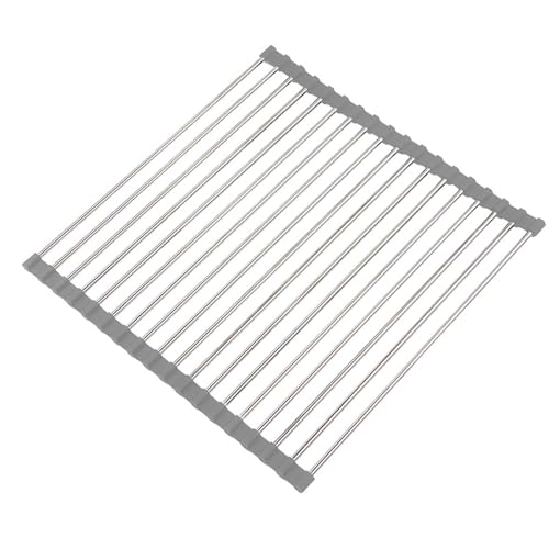 Escurridor de Platos, Enrrollable de Acero Inoxidable, Escurreplatos Plegable sobre Fregadero, Rejilla Enrollable para Secado de Platos Escurreplatos, para Cocina, Fregadero (43 * 42 cm)