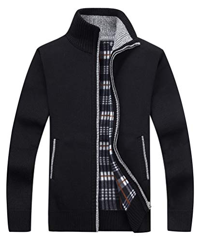Vcansion Men's Classic Long Sleeve Full Zip Soft Knitted Cardigan Sweaters Jacket Black US XL