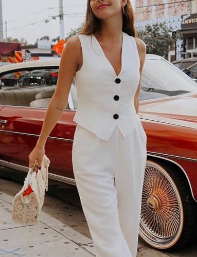 Women's 2 Piece Outfits Solid Waistcoat Suits Casual Vest Pant Sets2