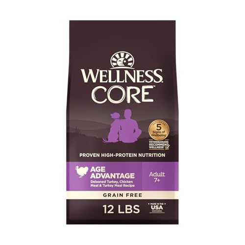 Wellness CORE Senior Dry Dog Food, Grain-Free, High Protein, Natural, Age Advantage Turkey & Chicken Recipe, (12-Pound Bag)