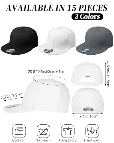 Image of 15 Pack Snapback Hats for Men Hip Hop Style Solid Baseball Hats Adjustable Snapback Cap Flat Brim Baseball Caps