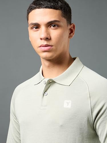 Image of TECHNOSPORT Mens Slim Fit Self-Design Full Sleeve Polo T-Shirt with Double Cool, SPF50+ Proerties for Gym, Workout and Regular Use