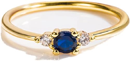 FLYYQMIAO Anillo de promesa chapado en oro de 18 quilates con zafiro de imitación y circonita cúbica blanca, plata de ley 925, anillo de compromiso