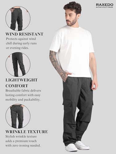 Image of Men's Water-Resistant Parachute Pants | Mens Bottom Wear | Cargo Pants for Men | Korean Pants for Man | Baggy Trackpants | Lightweight Multi-Pocket Utility Fit - Freedom to Move & All-Day Comfort