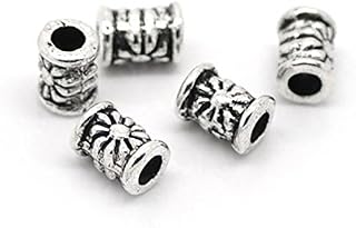HOUSWEETY 120Pcs Silver Tone Carved Tube Spacer Beads 4x6mm -Jewellery Making Findings,DIY Crafts