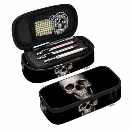 Image of Yekiua Human Skull Pencil Holder Fashion Dramatic Lightning Big Capacity Pencil Case Multi-Purpose Makeup Pouch For Office College Adult Black
