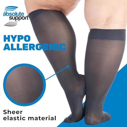 ABSOLUTE SUPPORT Made in USA - Sheer Compression Socks for Women 20-30mmHg | For Swelling, Lymphedema, DVT, Post Surgery Recovery - Black, Large, A205BL34