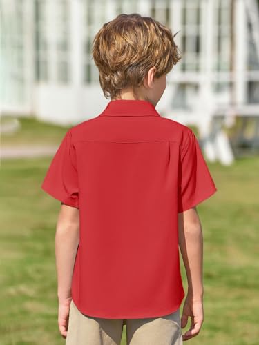 Image of Haloumoning Boys Short Sleeve Dress Shirts Button Down Formal Uniform Shirt