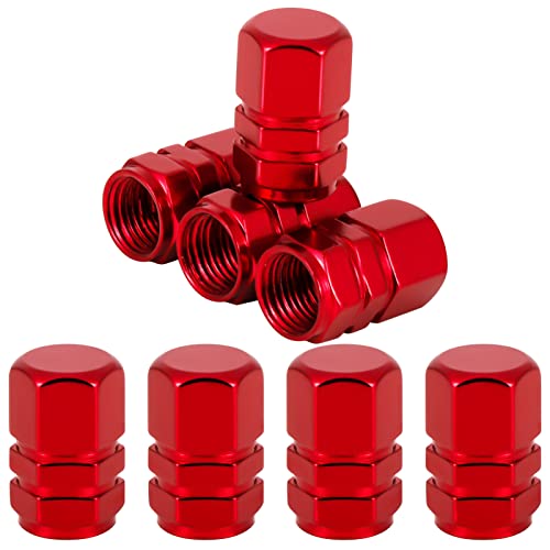 Dacitiery 8 PCS Tyre Valve Caps, Red Aluminum Alloy Dust Caps for Car Tyres Bike Motorcycle
