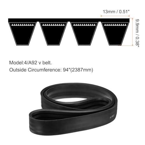 Image of uxcell 4 /A92 or 4 /4L940 Banded V-Belt Classic Wrapped Rubber, 4 Banded /4 Ribs, A Profile, 92 inch(2337mm) Inside Circumference