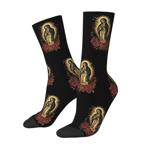 Our Lady of Guadalupe Mother Of God Vertical Holly Mary Blessed Virgin Mary Adult Polyester Crew Socks Breathable Moisture-Wicking Athletic Running Gym62
