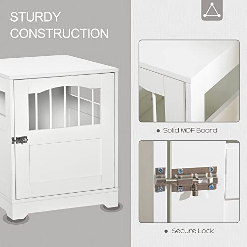Pawhut Furniture Style Dog Crate, Wooden End Table Pet Kennel With Lockable Door For Small Medium Dog Indoor Puppy Cage, White #TOP4