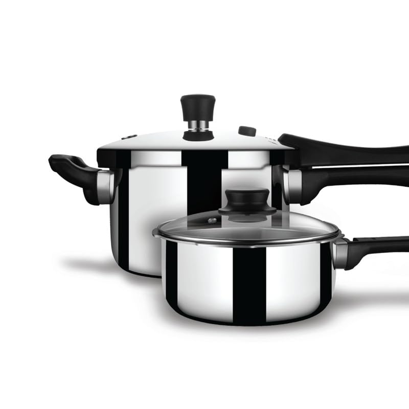 Xpress Triply Pressure Cooker Combo 2.5 Liters Broad & 3 Liters Tall | Stainless Steel Outer Lid Induction and Gas Stove Compatible | 5 Years Warranty