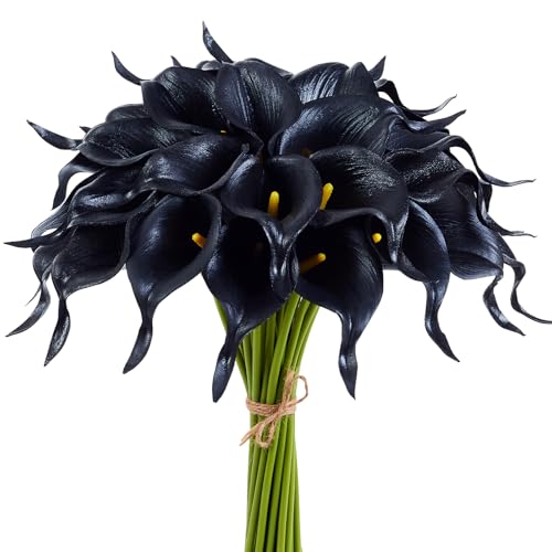XIANNVXI Schwarz Calla Lilie Künstlich Blumen Schwarze Lilien Kunstblumen Blume Brautstrauß für Hochzeit Blumenarrangement Zuhause Party Dekoration 12 Stück Schwarz Lilie