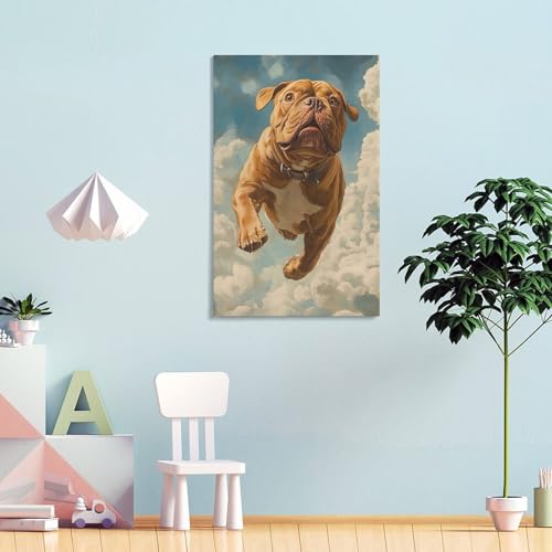 Peinture sur toile bouledogue pour egayer un mur de salon terne